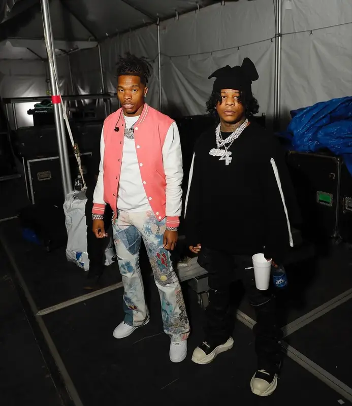 Lil Baby outfit in Celine, Kapital, and Nike, 2022