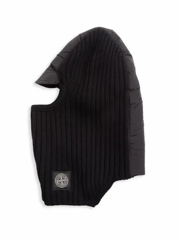 Stone Island Compass Patch Ribbed Knit Black Balaclava $350