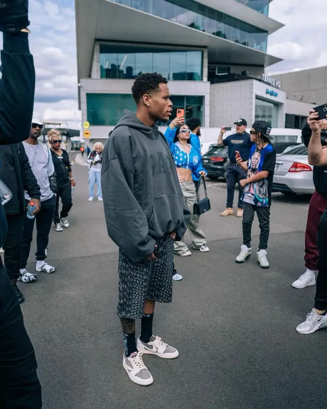 Devin Haney outfit in Yeezy, Supreme, and GAP, 2022