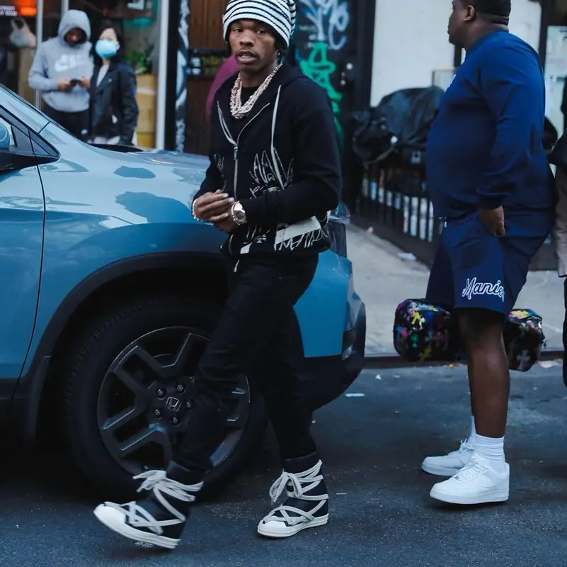 Lil Baby outfit in Rick Owens, Balenciaga, and Loewe, 2022