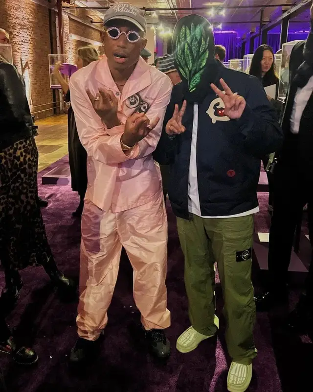 Pharrell Williams outfit in Tiffany&Co, Human Made, and Girls Don't Cry, 2022