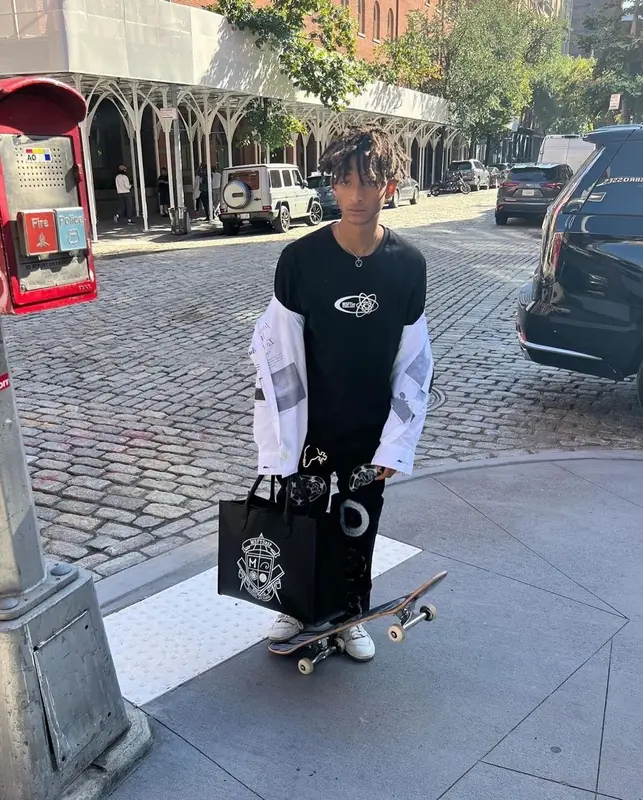 Jaden Smith outfit in MSFTSrep, New Balance, and Aime Leon Dore, 2022