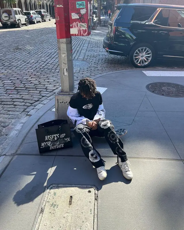 Jaden Smith outfit in MSFTSrep, New Balance, and Aime Leon Dore, 2022