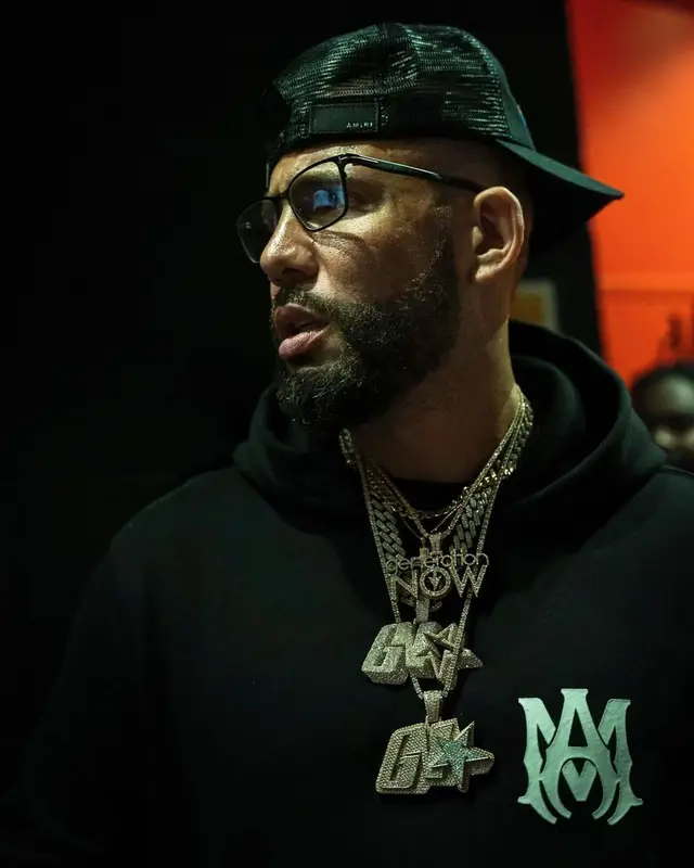 DJ Drama outfit in Rick Owens and Amiri, 2022
