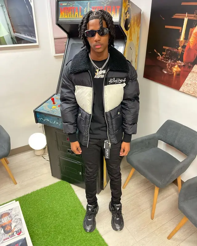 Lil Darius outfit in Palm Angels, Purple Brand, and Balenciaga, 2022