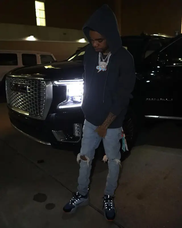 Lil Poppa outfit in Off-White, Purple Brand, and Dior, 2022