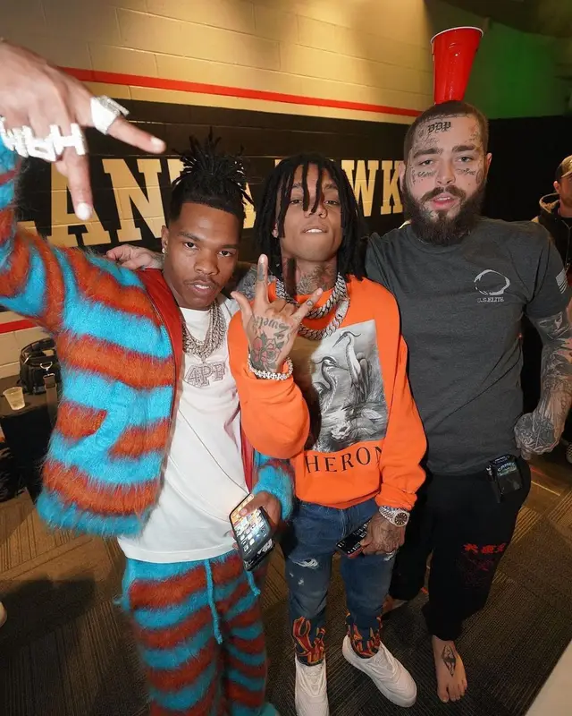 Swae Lee outfit in Heron Preston, Palm Angels, and Versace, 2022