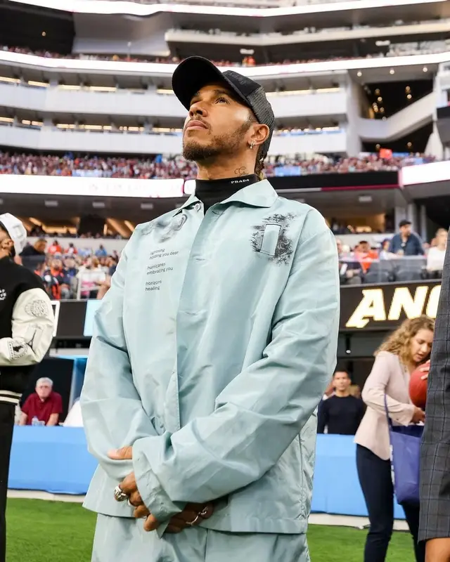 Lewis Hamilton outfit in Prada and Nahmias, 2022