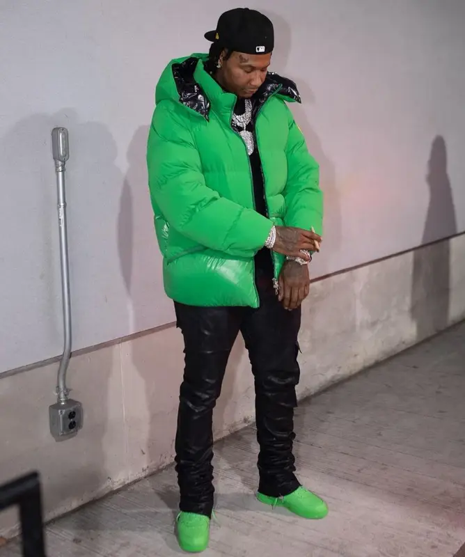 Moneybagg Yo outfit in Moncler, Amiri, and New Era, 2022