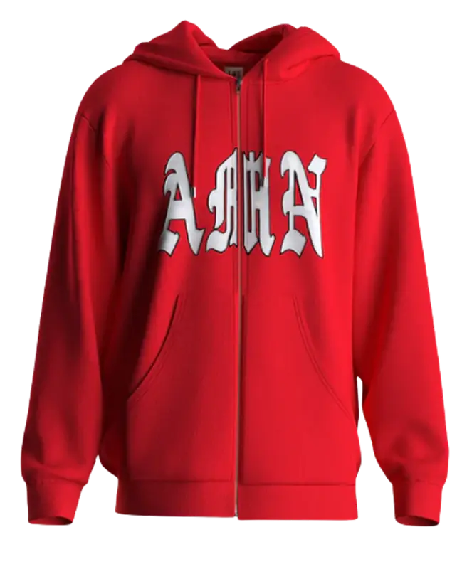 AMN Red Zip-Up Hoodie $100
