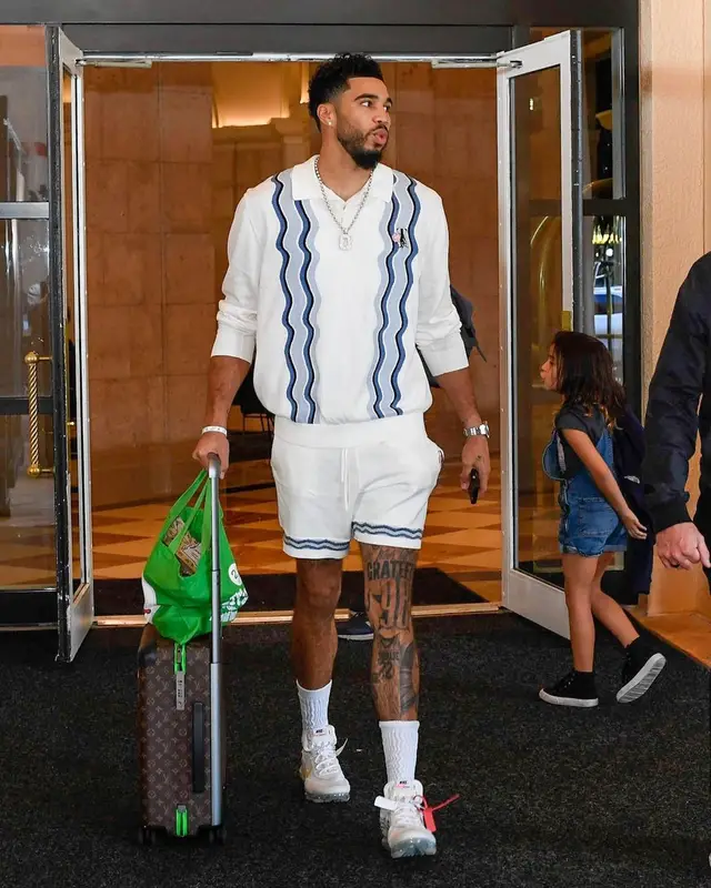 Jayson Tatum outfit in Nike, Louis Vuitton, and Off-White, 2022