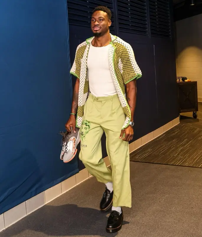Thanasis Antetokounmpo outfit in Taillere, KidSuper, and Dr. Martens, 2022