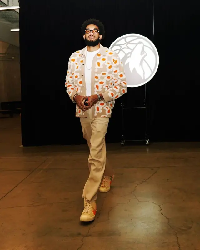 Karl Anthony Towns outfit in Jacquemus, Nike, and Jil Sander, 2022