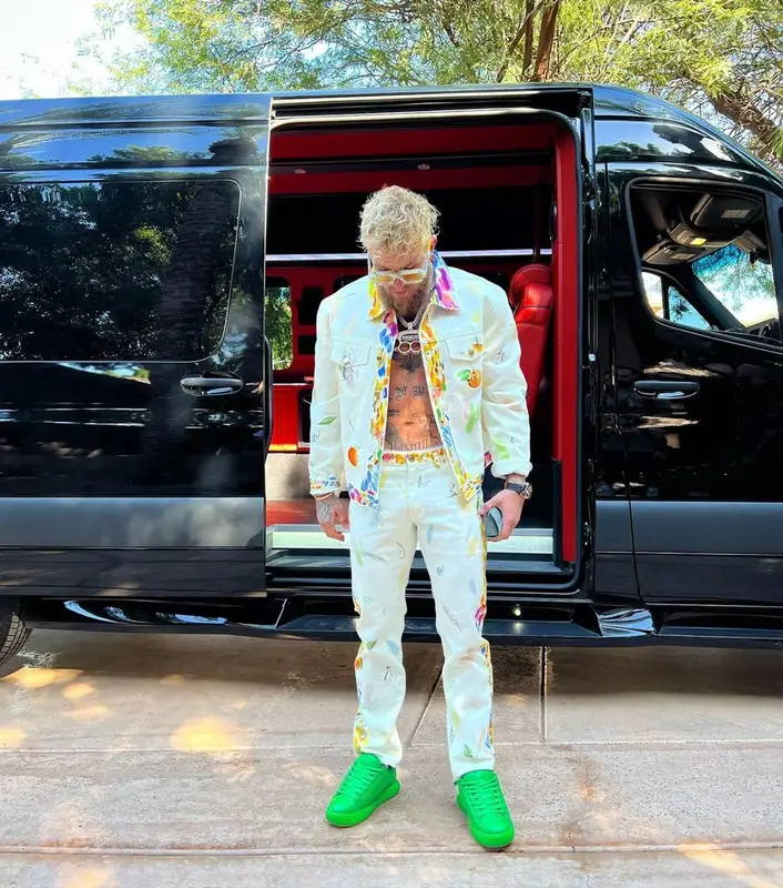 Jake Paul outfit in Casablanca, A-Cold-Wall*, and Retrosuperfuture, 2022