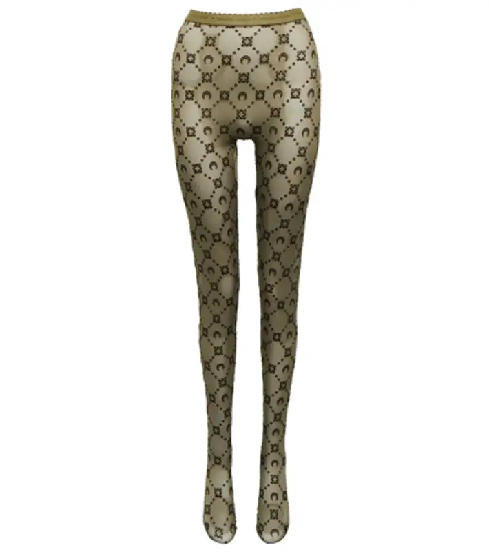 Marine Serre Moonogram Flocked Mesh Tights In Green $197