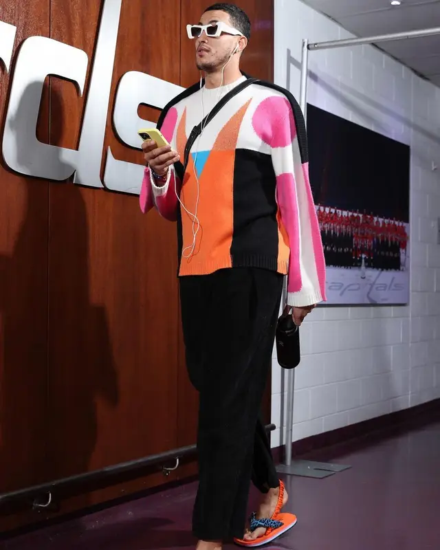 Kyle Kuzma outfit in Maison Margiela, Off-White, and Bluemarble, 2022