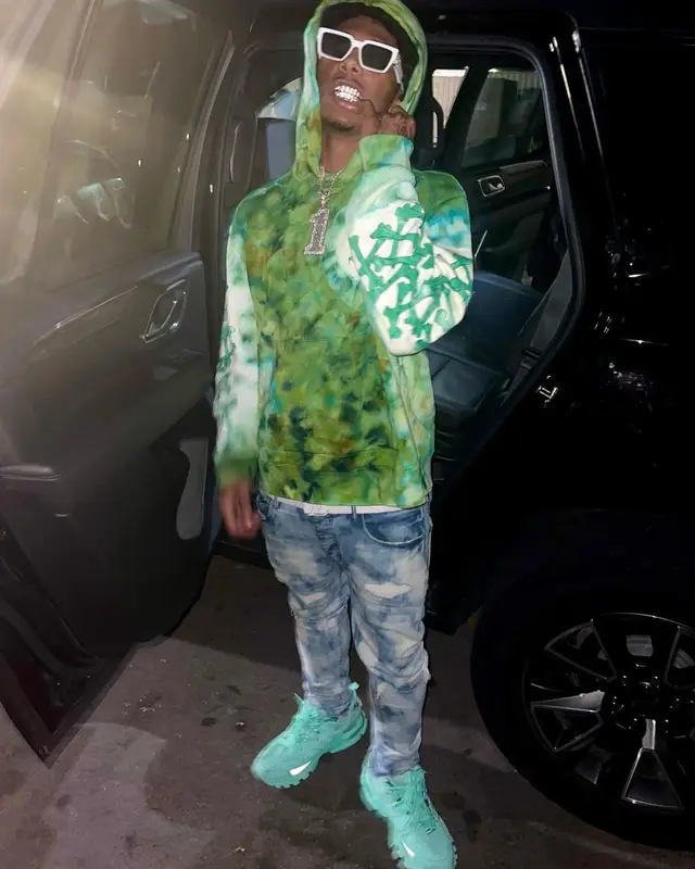 Mikey outfit in Amiri, Purple Brand, and Louis Vuitton, 2022