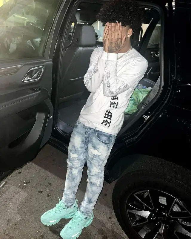 Mikey outfit in Amiri, Purple Brand, and Louis Vuitton, 2022