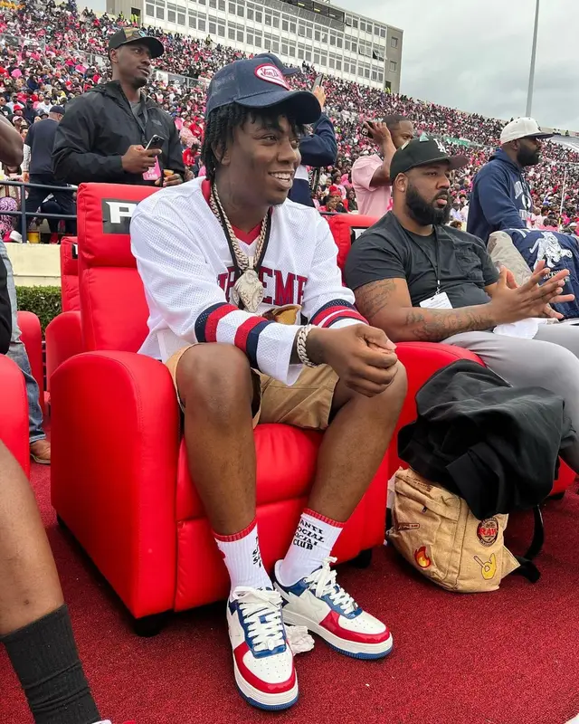 Fredo Bang outfit in Supreme, Bape, and Von Dutch, 2022