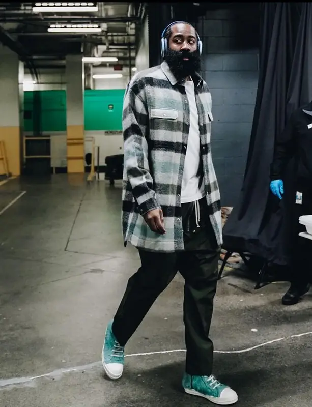 James Harden outfit in Rick Owens and Apple, 2022
