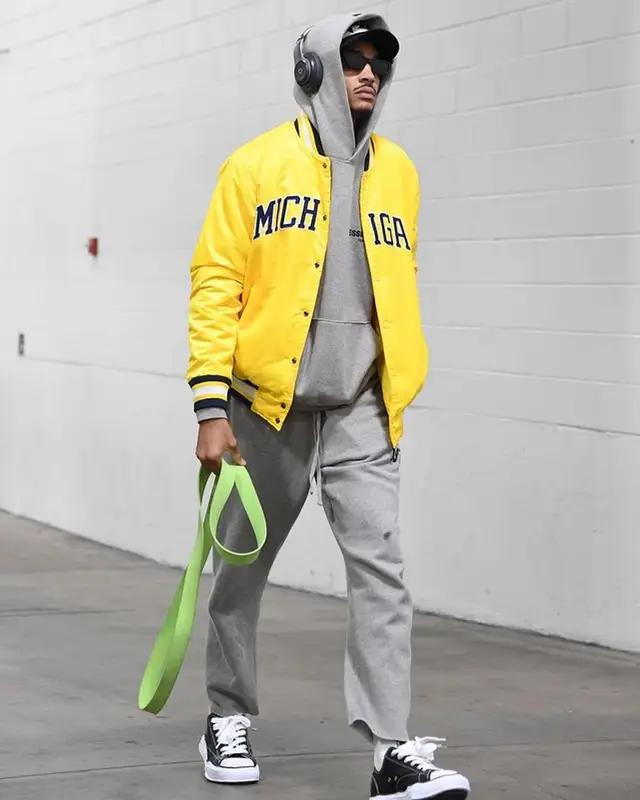 Jordan Poole outfit in Fear of God, Maison Mihara Yasuhiro, and Beats by Dre, 2022