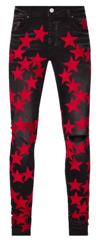 Amiri Red Star Ultra Suede Aged Black Jeans $2190