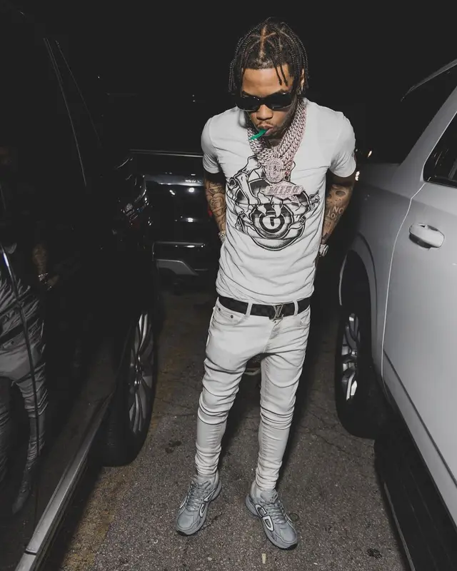 Lil Migo outfit in Gallery Dept., Valabasas, and Louis Vuitton, 2022