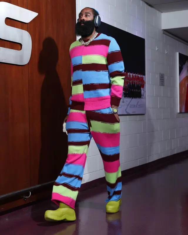 James Harden outfit in The Elder Statesman, Bottega Veneta, and Apple, 2022