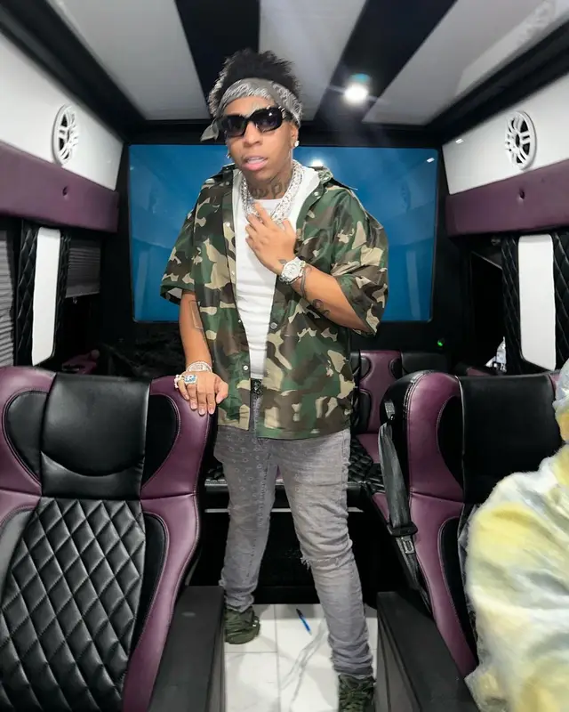 Lil Gotit outfit in Heron Preston, Purple Brand, and Celine, 2022