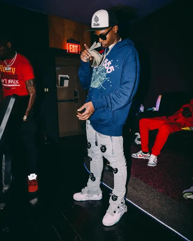 Lil Double 0 outfit in Spider Worldwide, Jordan, and Rhude, 2022