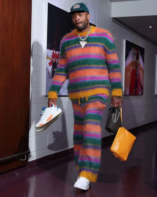 PJ Tucker outfit in Marni, Nike, and Goyard, 2022