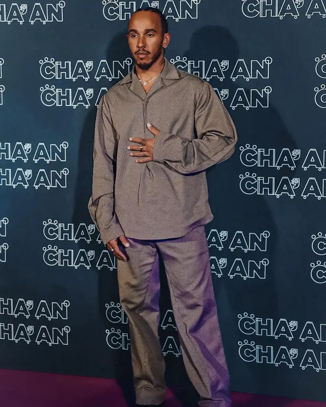 Lewis Hamilton outfit in Bianca Saunders and Kenzo, 2022