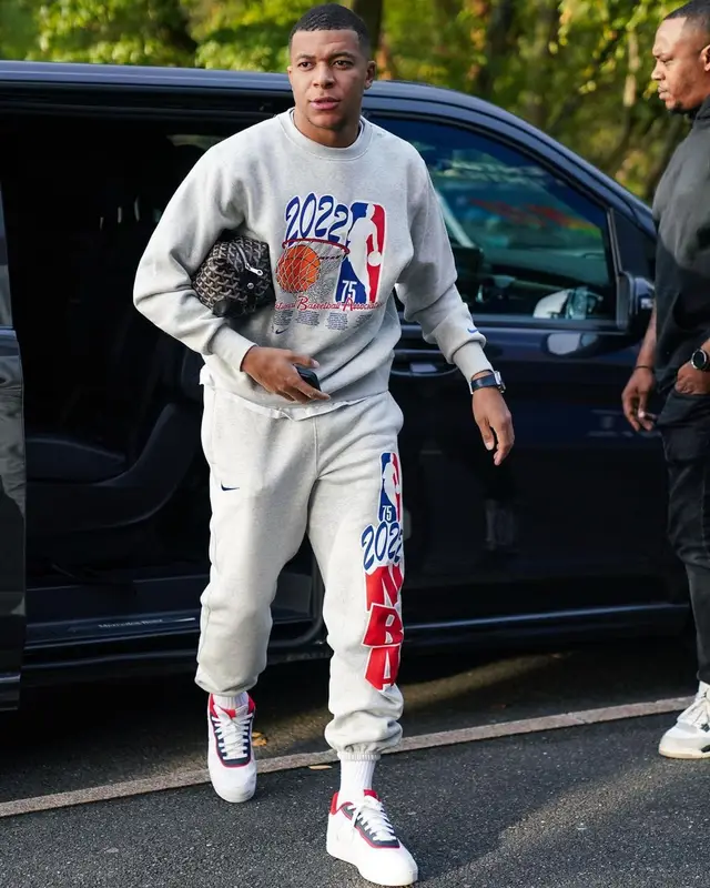 Kylian Mbappe outfit in Nike and Goyard, 2022