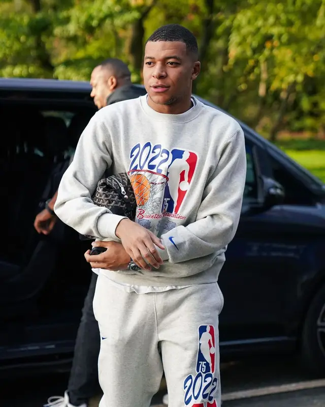 Kylian Mbappe outfit in Nike and Goyard, 2022
