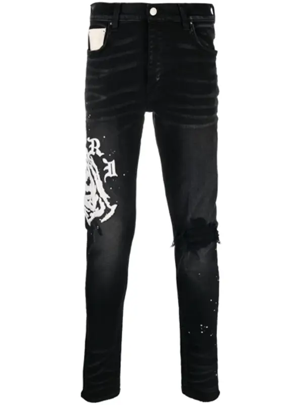 Amiri Logo-Print Distressed Straight-Leg Jeans $1590