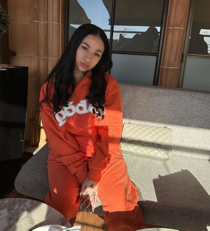 Bhad Bhabie outfit in Spider Worldwide, Jordan, and Off-White, 2022