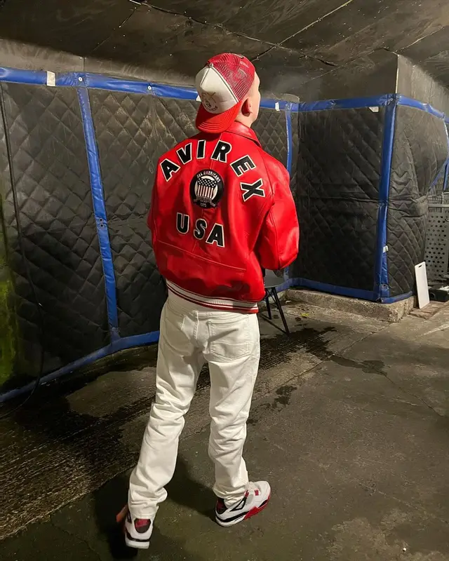 Aitch outfit in Avirex, Chrome Hearts, and Matty Boy, 2022