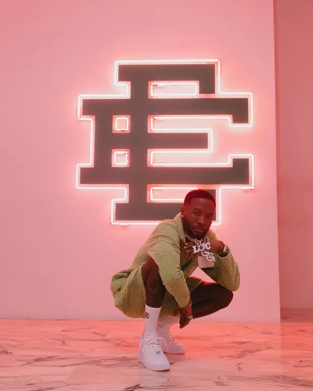 Shy Glizzy outfit in Eric Emanuel and Nike, 2022