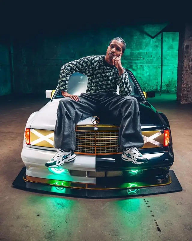 ASAP Rocky outfit in Miu Miu, Nike, and Arnette, 2022