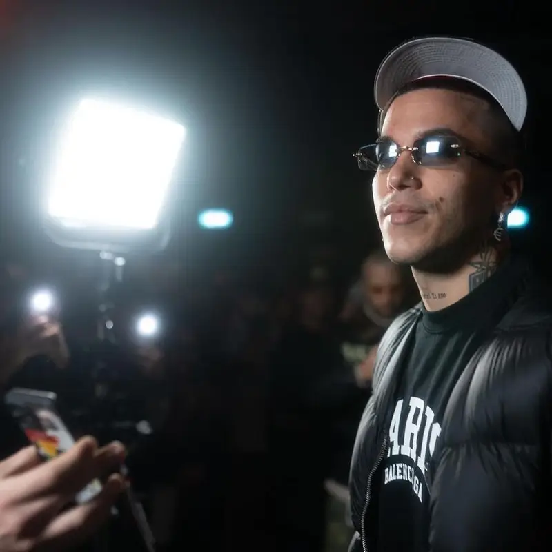 Sfera Ebbasta outfit in Rick Owens and Balenciaga, 2022