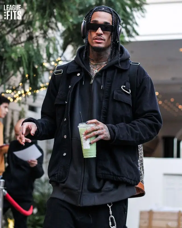 Jordan Clarkson outfit in Goyard, Rick Owens, and Apple, 2022