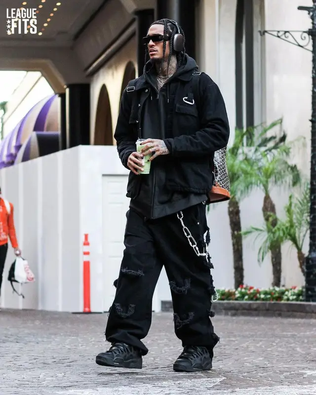 Jordan Clarkson outfit in Goyard, Rick Owens, and Apple, 2022