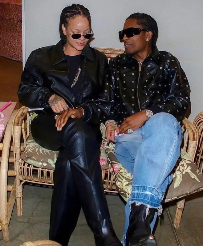 Rihanna outfit in Celine, Linda Farrow, and Area, 2022