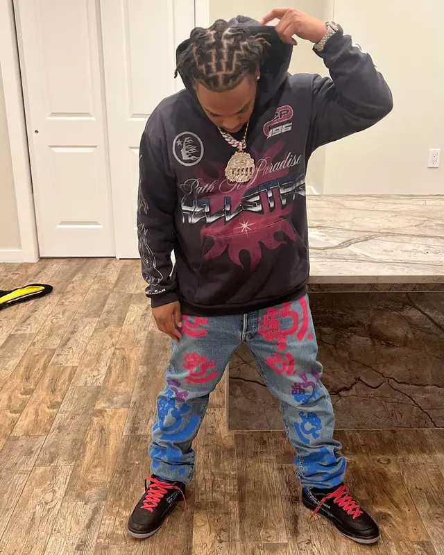 Don Q outfit in Denim Tears, Jordan, and Bstroy, 2022