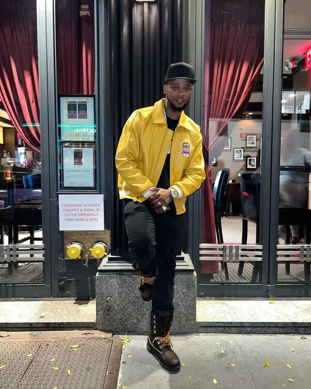 Papoose outfit in Avirex, Amiri, and Timberland, 2022