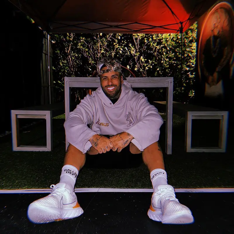 Nicky Jam outfit in Honor The Gift, Nike, and Gallery Dept., 2022
