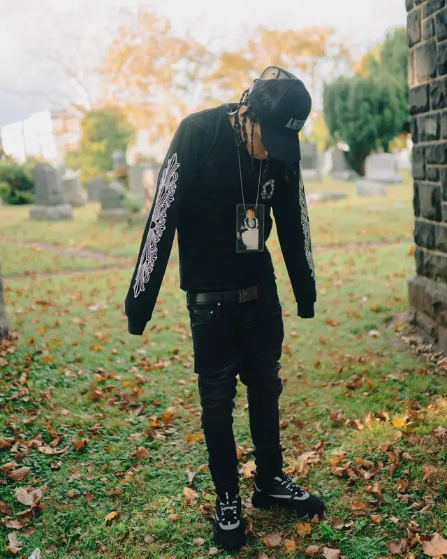 DD Osama outfit in Chrome Hearts, Dior, and Amiri, 2022