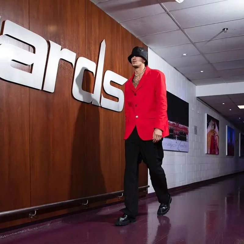 Kyle Kuzma outfit in Raf Simons, Balenciaga, and Prada, 2022