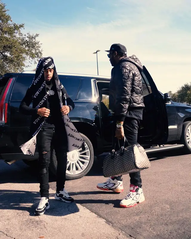 Peezy outfit in Goyard, Louis Vuitton, and New Era, 2022
