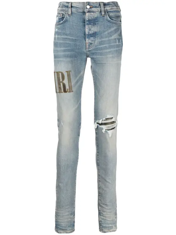 Amiri Blue Logo-Embroidered Ripped-Detail Jeans $1190
